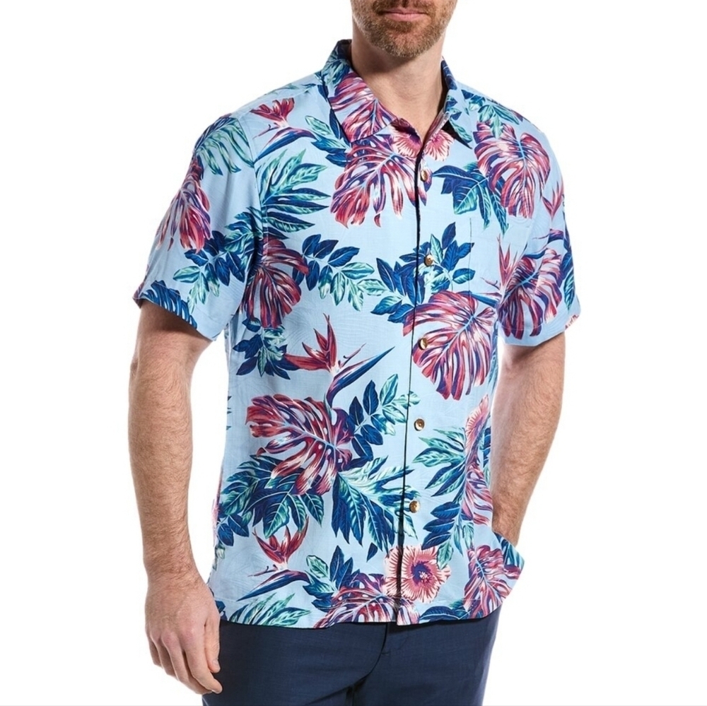 Tommy Bahama Calaveras Fronds Silk-blend Camp Short Sleeve Button-Up Shir XL